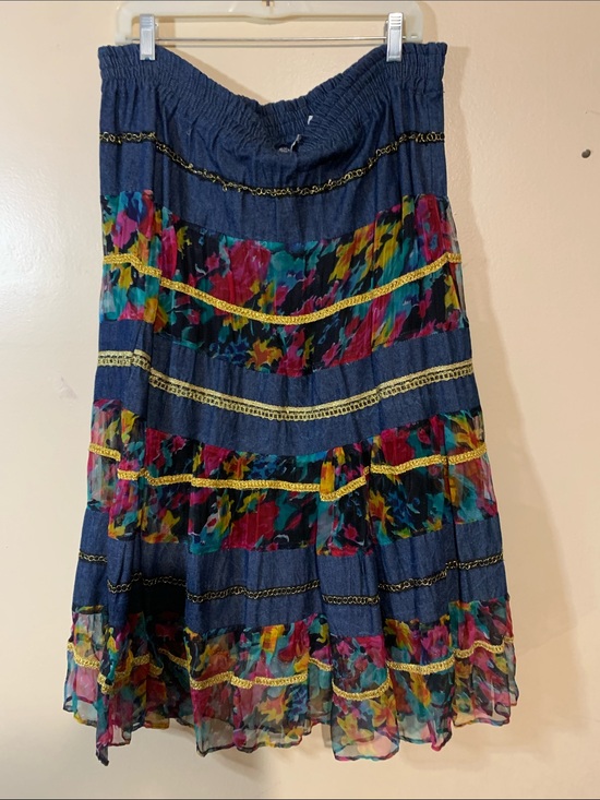 Betty Blue Dresses & Skirts - Vintage cottage core vibes Floral Boho Maxi Skirt in blue Jean  and Multicolor